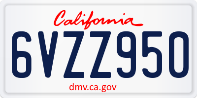 CA license plate 6VZZ950