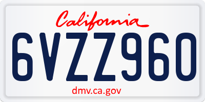CA license plate 6VZZ960
