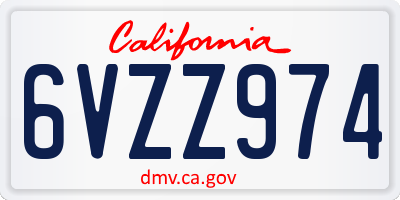 CA license plate 6VZZ974