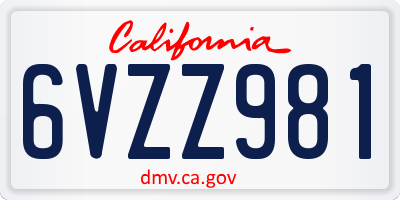 CA license plate 6VZZ981