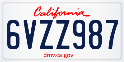 CA license plate 6VZZ987