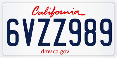 CA license plate 6VZZ989