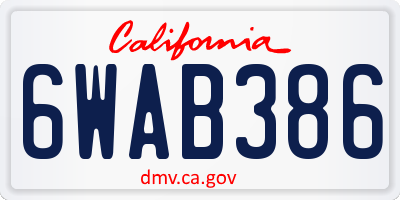 CA license plate 6WAB386