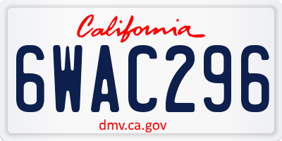 CA license plate 6WAC296