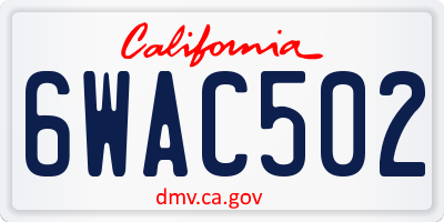 CA license plate 6WAC502