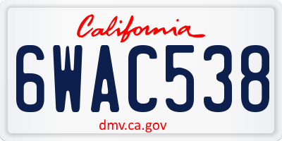 CA license plate 6WAC538