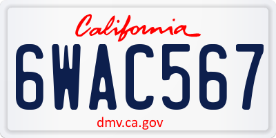 CA license plate 6WAC567