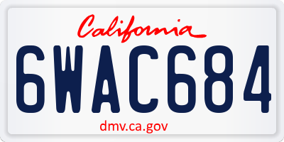 CA license plate 6WAC684