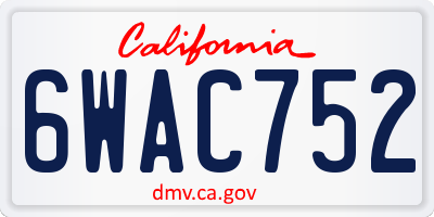 CA license plate 6WAC752