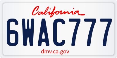 CA license plate 6WAC777
