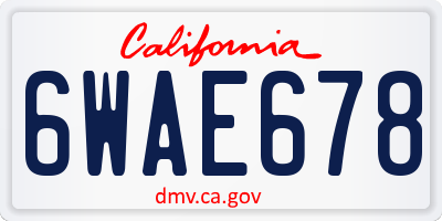 CA license plate 6WAE678