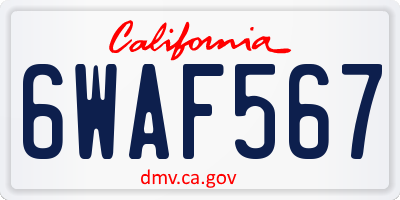 CA license plate 6WAF567