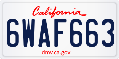 CA license plate 6WAF663