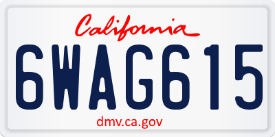 CA license plate 6WAG615
