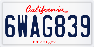 CA license plate 6WAG839