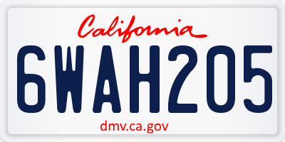 CA license plate 6WAH205