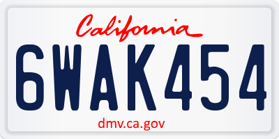 CA license plate 6WAK454