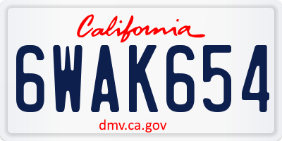 CA license plate 6WAK654