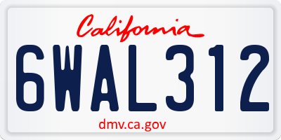 CA license plate 6WAL312