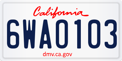 CA license plate 6WAO103