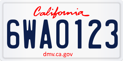 CA license plate 6WAO123