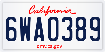 CA license plate 6WAO389