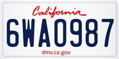 CA license plate 6WAO987
