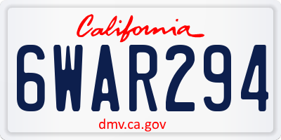 CA license plate 6WAR294