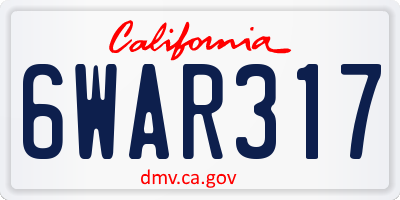 CA license plate 6WAR317