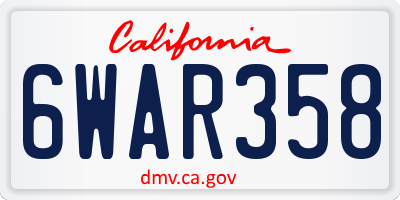 CA license plate 6WAR358