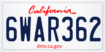 CA license plate 6WAR362