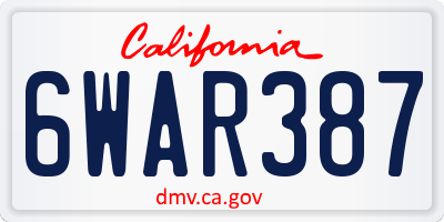 CA license plate 6WAR387