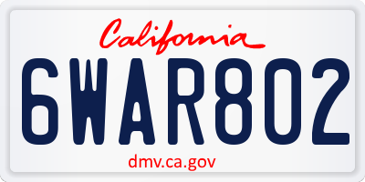 CA license plate 6WAR802
