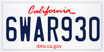 CA license plate 6WAR930