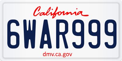CA license plate 6WAR999