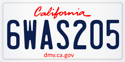 CA license plate 6WAS205