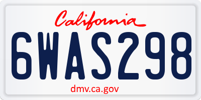 CA license plate 6WAS298