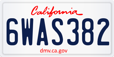CA license plate 6WAS382