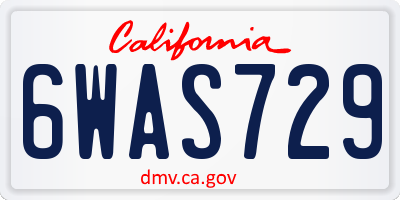 CA license plate 6WAS729