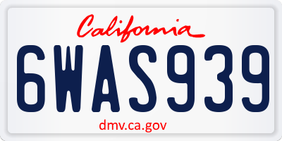 CA license plate 6WAS939