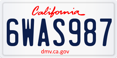 CA license plate 6WAS987