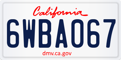 CA license plate 6WBA067
