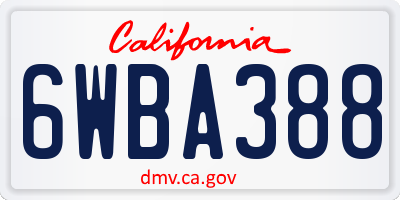CA license plate 6WBA388