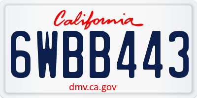 CA license plate 6WBB443
