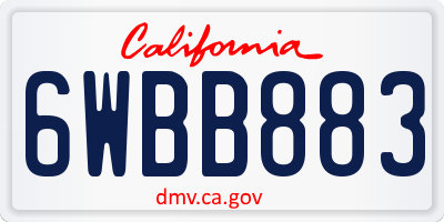 CA license plate 6WBB883