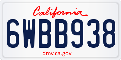 CA license plate 6WBB938