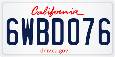 CA license plate 6WBD076
