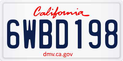 CA license plate 6WBD198