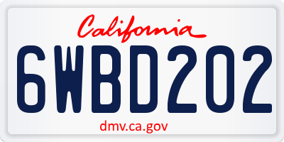 CA license plate 6WBD202