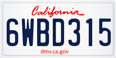 CA license plate 6WBD315
